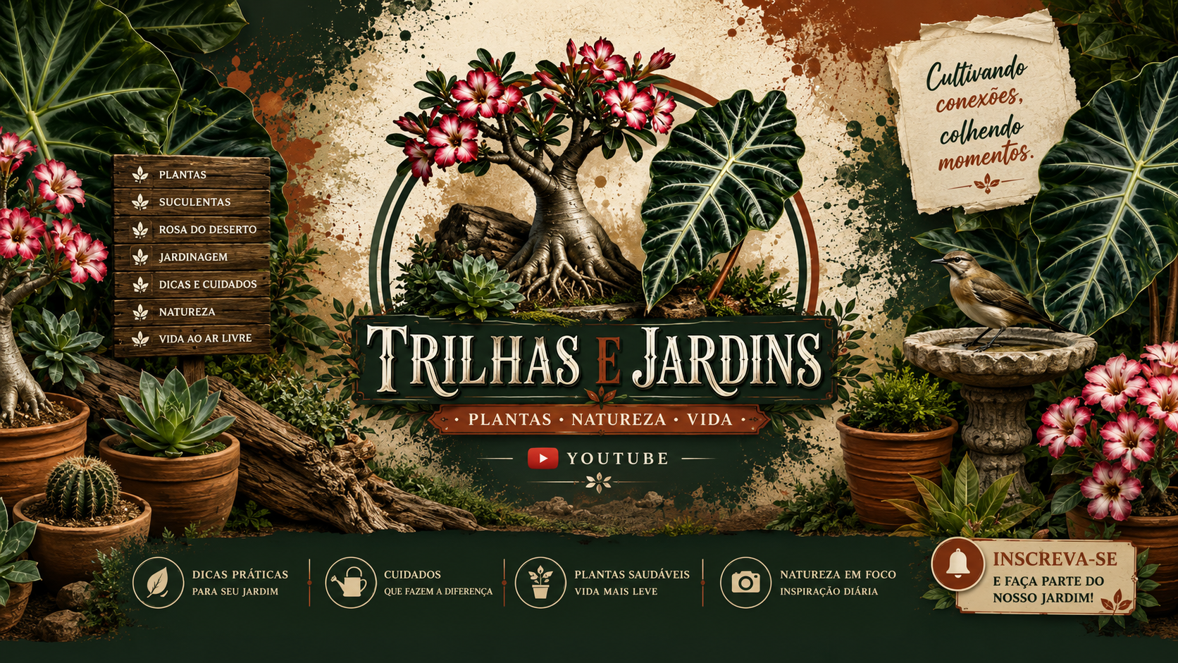 Banner do canal Trilhas e Jardins no YouTube